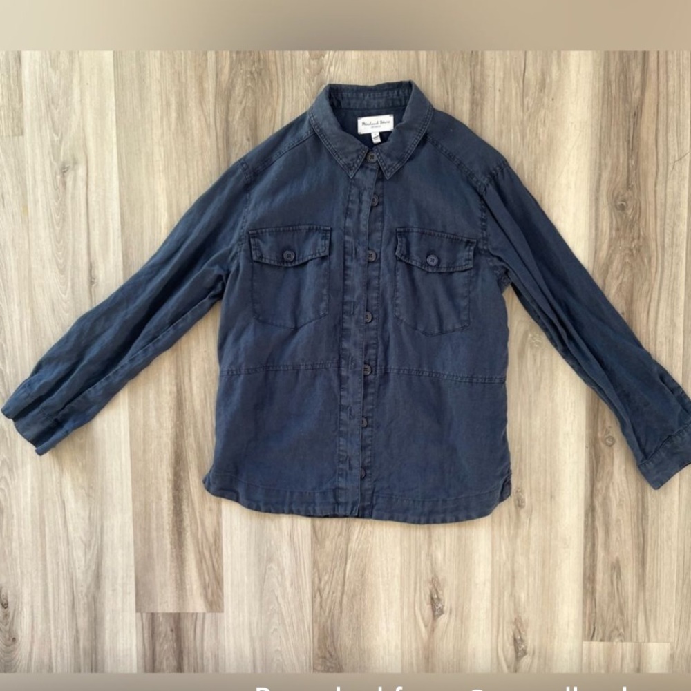 Michael Stars Small Blue Linen Button Up Blouse
